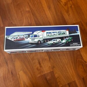 1997 Hess Toy Truck and Racers with Original Box Tested Working Vintage Collect